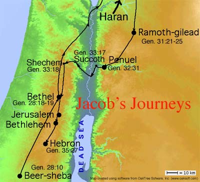 jacob bethel genesis returns journey bible map esau shechem god times journeys israel 32 over he his jacobs testament old