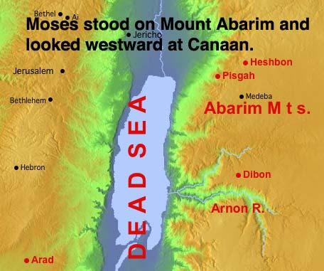 Moses stood on Mount Abarim and looked westward at Canaan