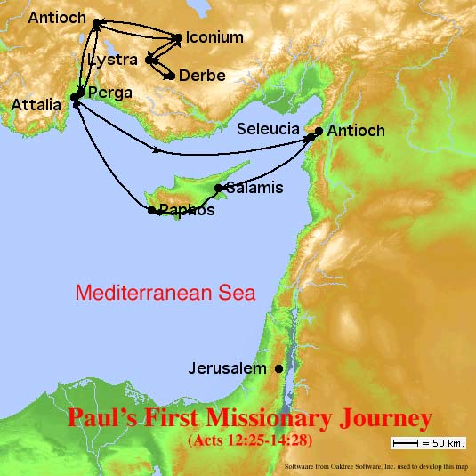 Map of Paul's First Missionary Journey